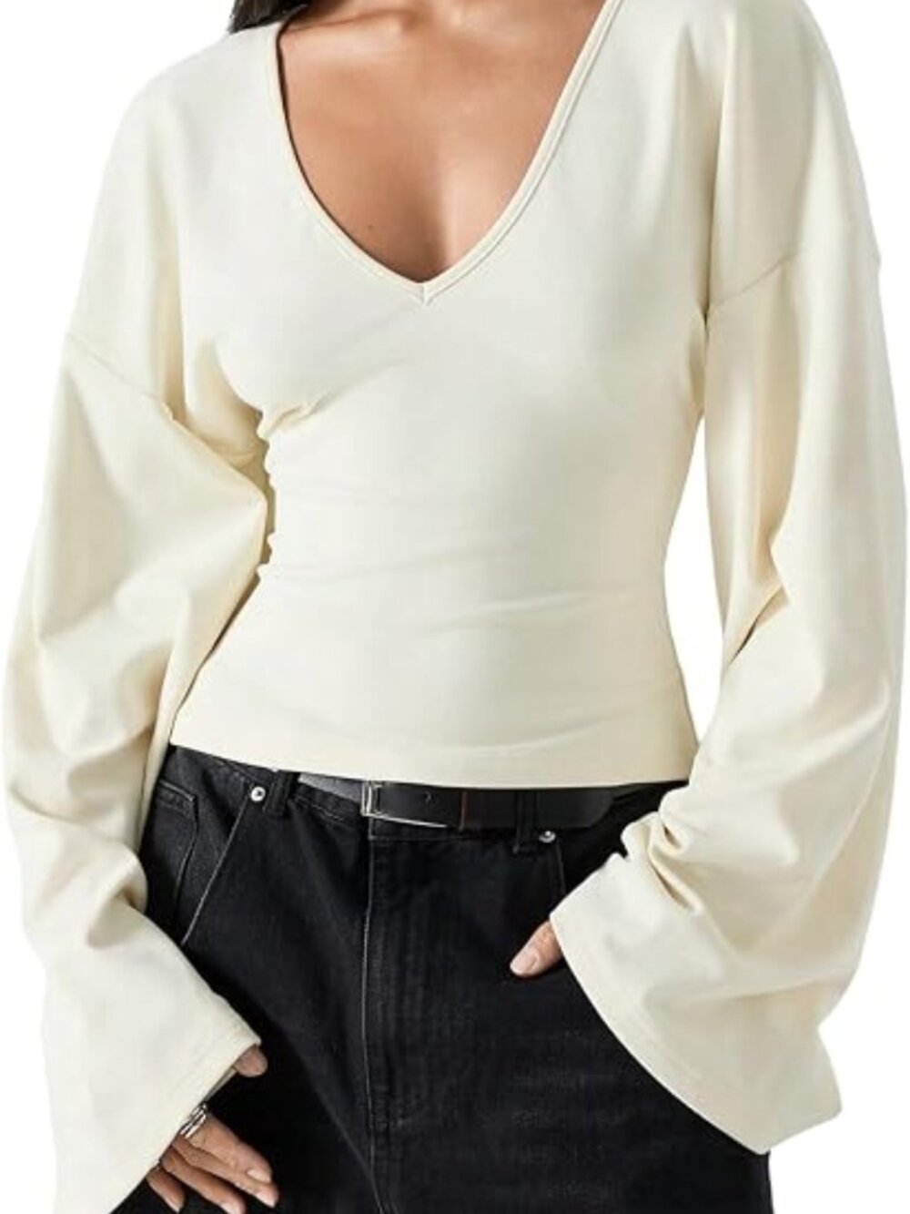 Women's Cinched Waist Tops V Neck Y2k Bell Sleeve T Shirt - NWOT - M
